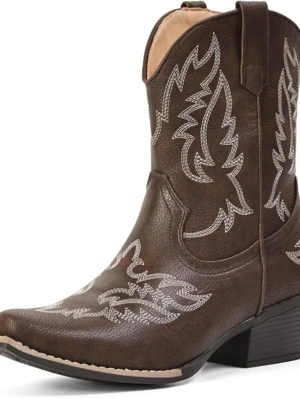 Women's Dark Brown Ankle Western Cowgirl Mid Calf Snip Toe Chunky Shoes Booties